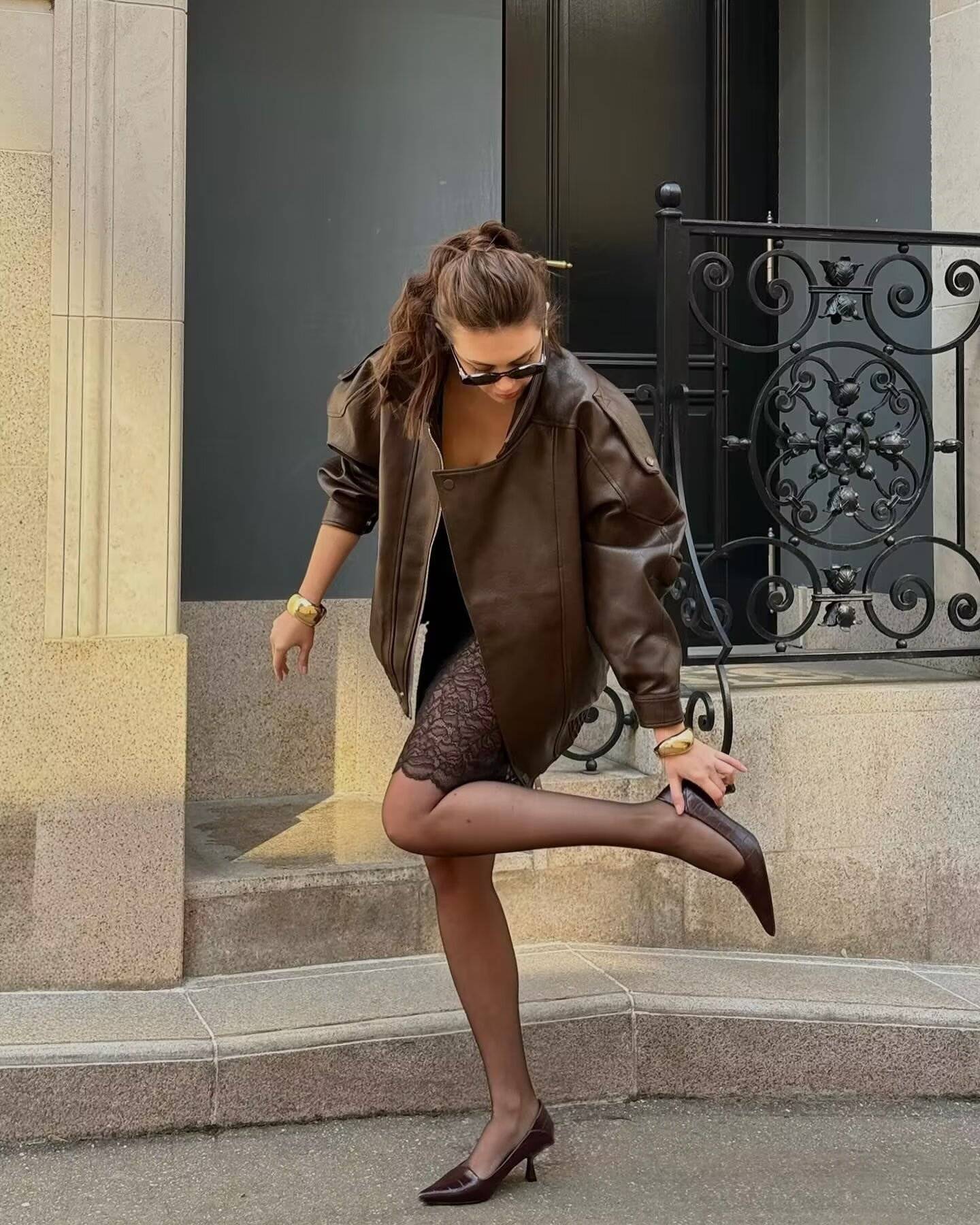 NERHEFZ Women Leather Jacket with Zipper Autumn Asymmetry Turn Down Collar Long Sleeve Button Lady Coats Causal Female Chic Tops