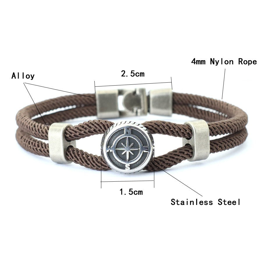 Nova Pulseira Bússola Masculina Viking Corda Náutica Bracelete Feito à Mão Trançado Acessórios Surfista Homem Pulseira Fio Náutico