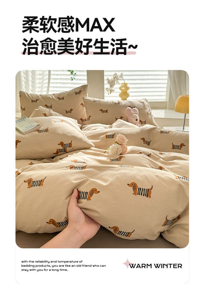 Cute Dog Printed Duvet Covet Set Brown Color Comforter Cover with Pillowcase for Kids Single/Queen/King housse de couette Full
