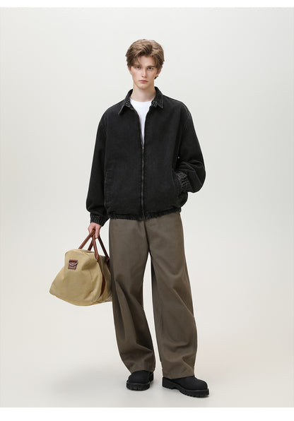 Men's Autumn New Washed Vintage Cargo Denim Jacket with Printed Collar - Trendy Retro Style