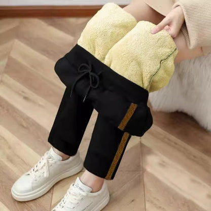 Fleecing Lamb Wool Outerwear Plush Pants Drawstring Thickened Sweatpants Gold Trimmed Casual Long Pants Women Clothing Winter