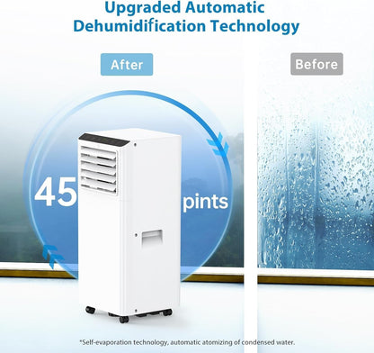 Ar-Condicionado Portátil 8000 BTU, Unidade de AC Portátil com Controle Remoto, Display Digital/Timer de 24 Horas, Resfria/Ventila/Desumidifica para Quarto