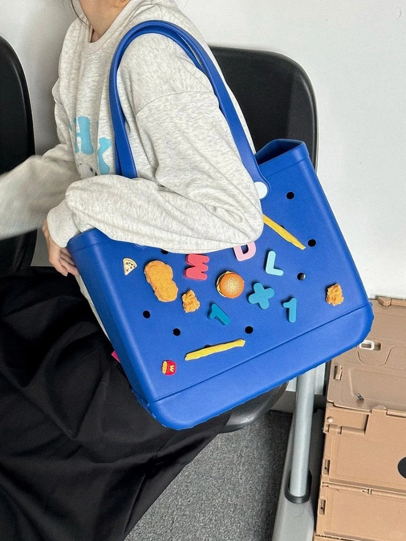 Fashion Large Beach Bags EVA Rubber Waterproof Storage Baskets Travel Shopping Handbag Women Shoulder Solid Color Jelly Bag