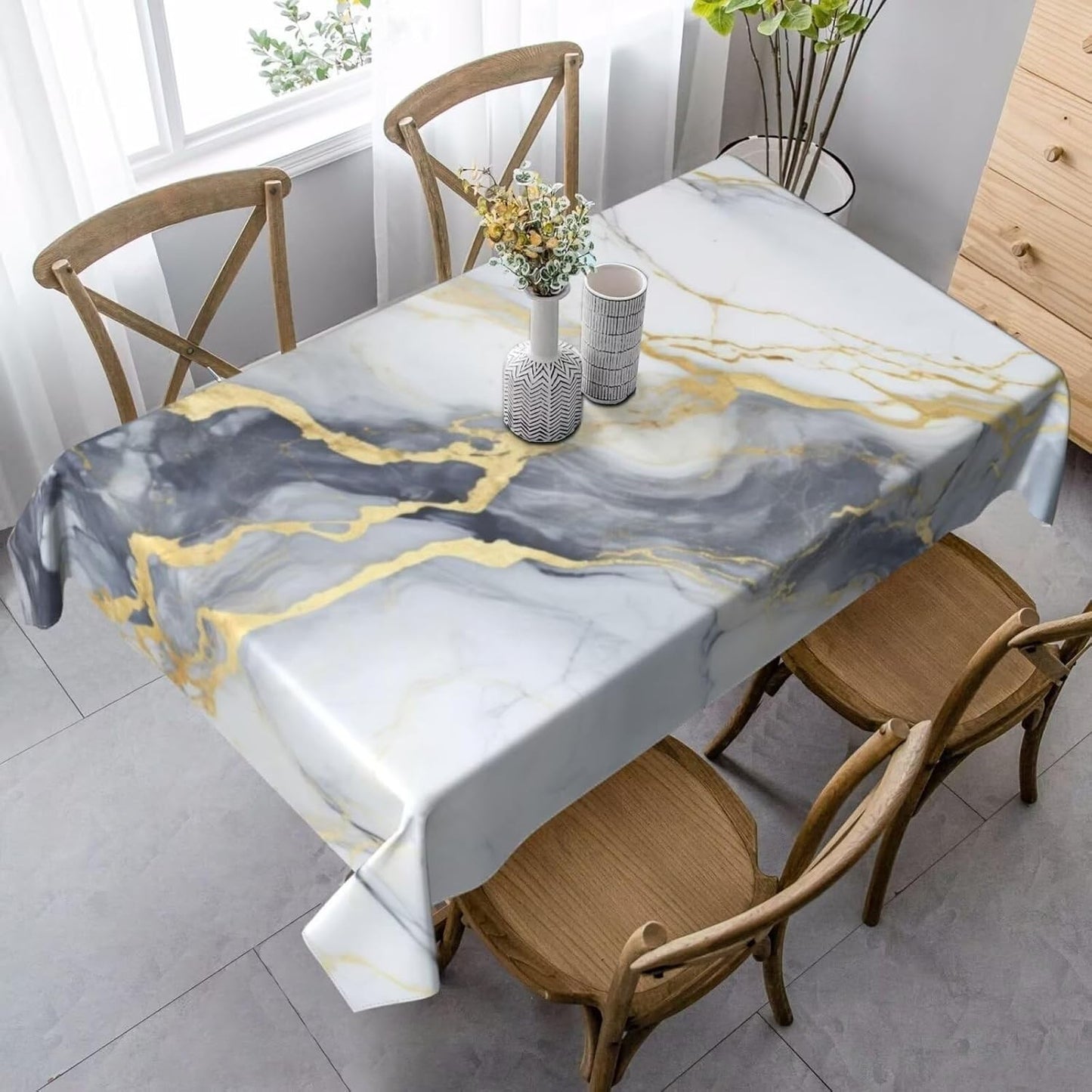 White Grey Gold Marble Texture Rectangle Tablecloth Holiday Party Decor Modern Abstract Geometric Texture Table Cloth Home Decor