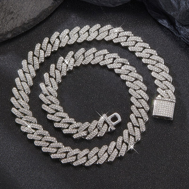 3pcs Necklace+Bracelet+Watch Cuban Chain Watch for Men Hip Hop Miami Curb Iced Out Paved Rhinestone Rapper Cuban men Jewelry set