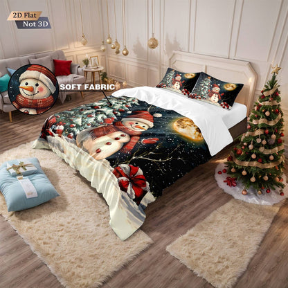 3pcs Christmas snowman reindeer red print coreless duvet set multi size bedroom bedding holiday decoration soft machine washable