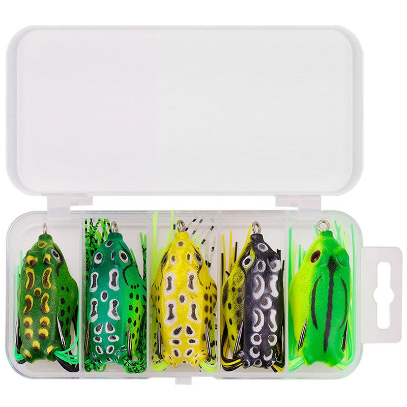 WEIHE 5pcs/15pcs iscas de pesca de sapo combo kit de iscas de pesca macias caixa de equipamento kits de pesca sapos de PVC unidade
