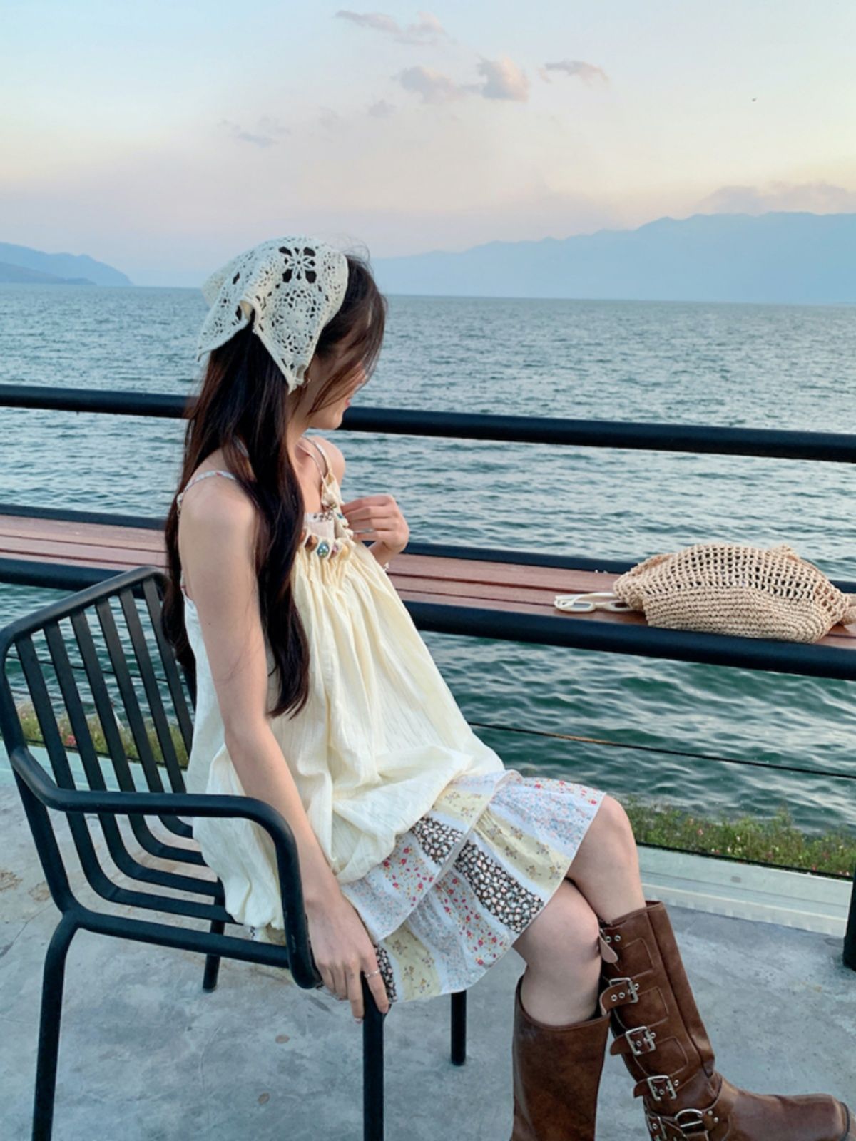 Vacation Mode Floral Slip Dress Women Mixed Print Layering Piece Slender Silhouette Destination Dress Coastal Grandmother Style