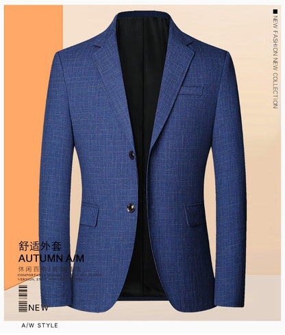 2025 Spring  Autumn New Blue Checkered Non-iron Suit Jackets for Men,black Light Business Casual Men Blazer Slim Fit, Asian Size