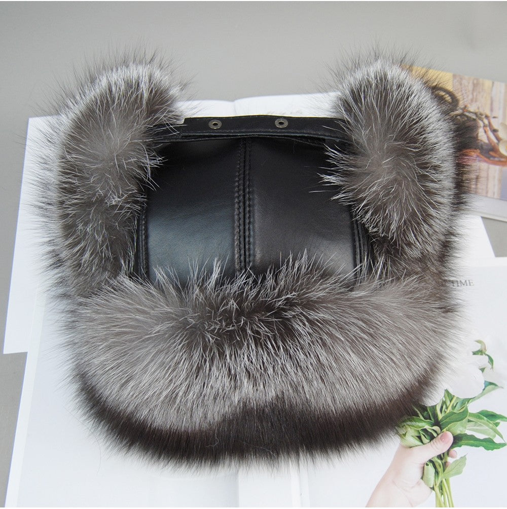 2025 Hot Sale Men Outdoor Windproof Winter Natural Real Fox Fur Bombers Hats Quality Cap Man Luxury Real Sheepskin Leather Hat