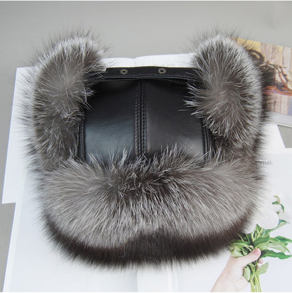 2025 Hot Sale Men Outdoor Windproof Winter Natural Real Fox Fur Bombers Hats Quality Cap Man Luxury Real Sheepskin Leather Hat
