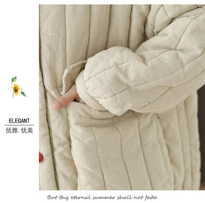 Cotton And Linen Women's Quilted Jacket 2024 New Autumn And Winter Retro Chinese Style Short Thick Casual Padded Coat Top K2675