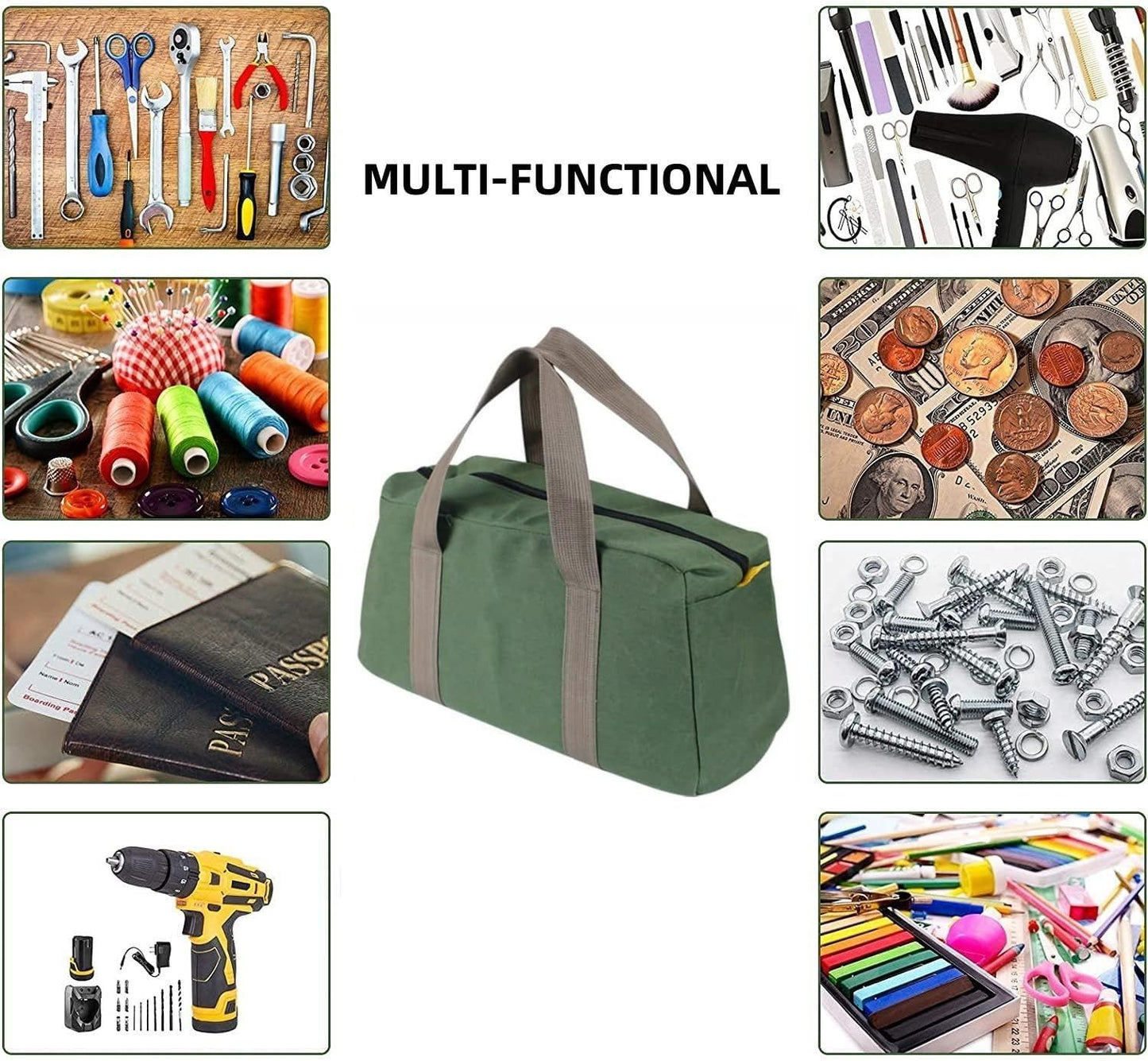 Wide Mouth Tool Bag, Canvas Tool Bag, Heavy Duty Tool Storage Bag, Large Capacity Tool Tote Bag for Electricians, Power