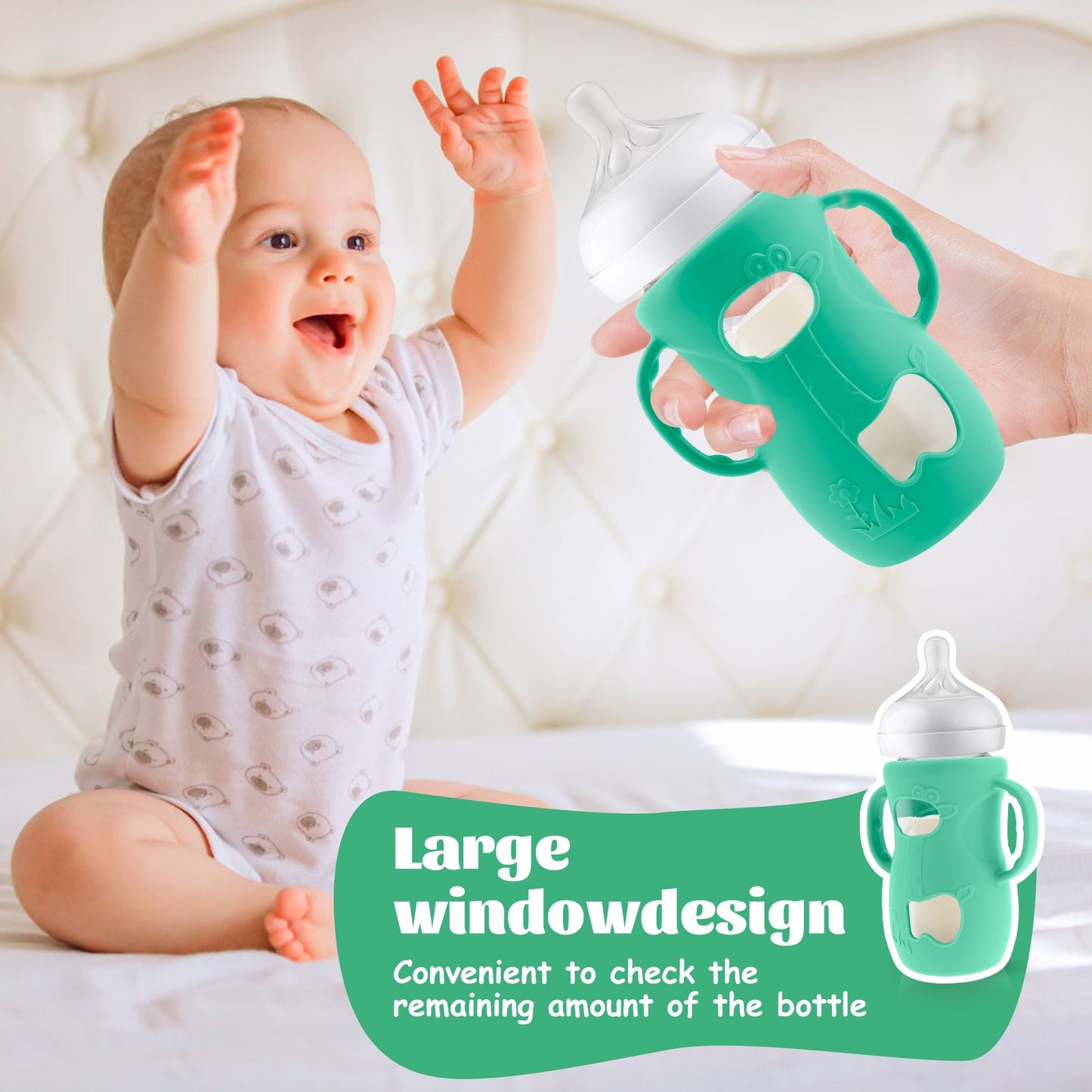 5Pcs Baby Feeding Bottle Protective Cover Silicone Baby Bottle Holder Anti Breakage Glass Bottle Silicone Sleeve for Boys Girls