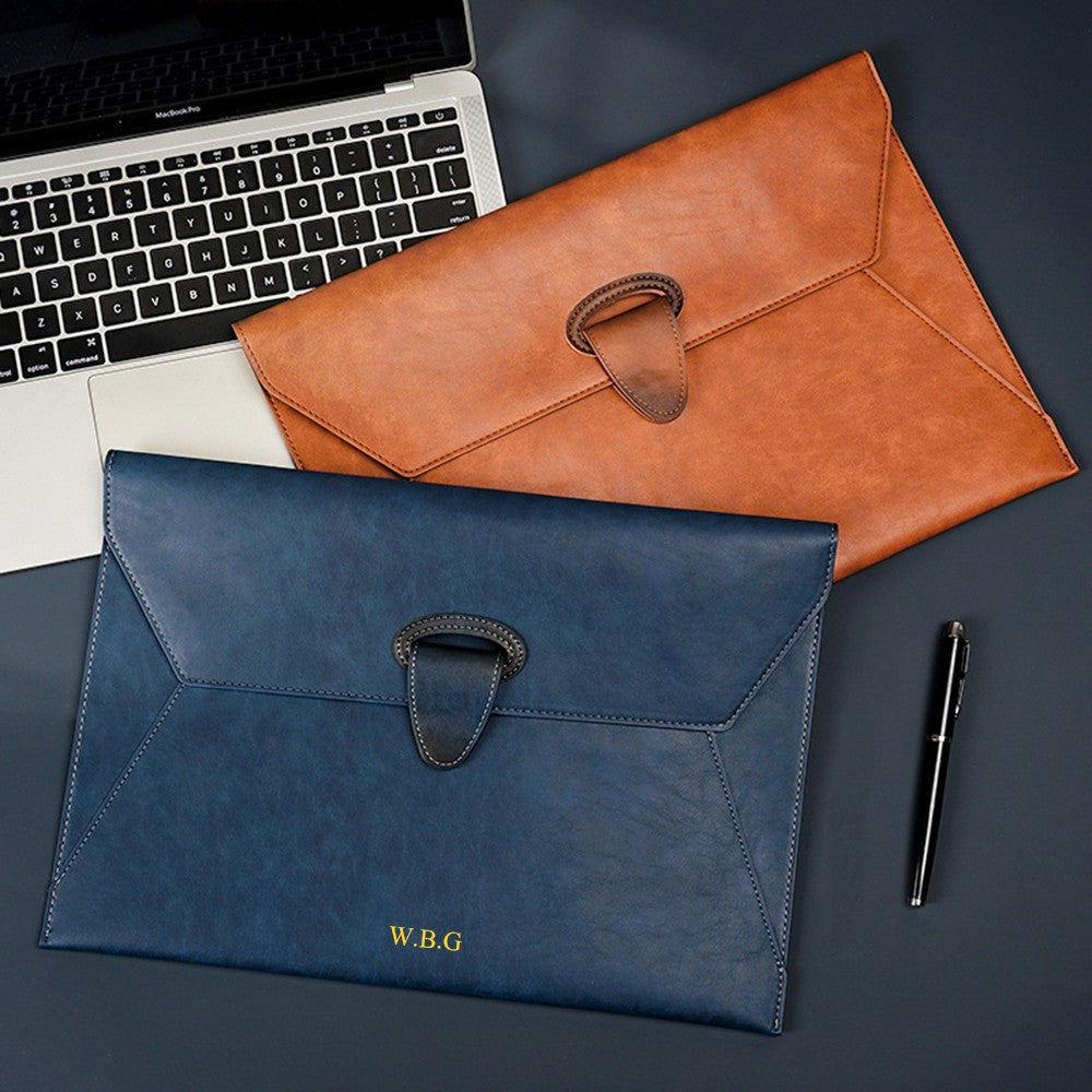 Business Office Luxury Document Bag PU Leather Custom Name Large Capacity A4 Paper File Bag Fashion Engrave Logo Storage Bags