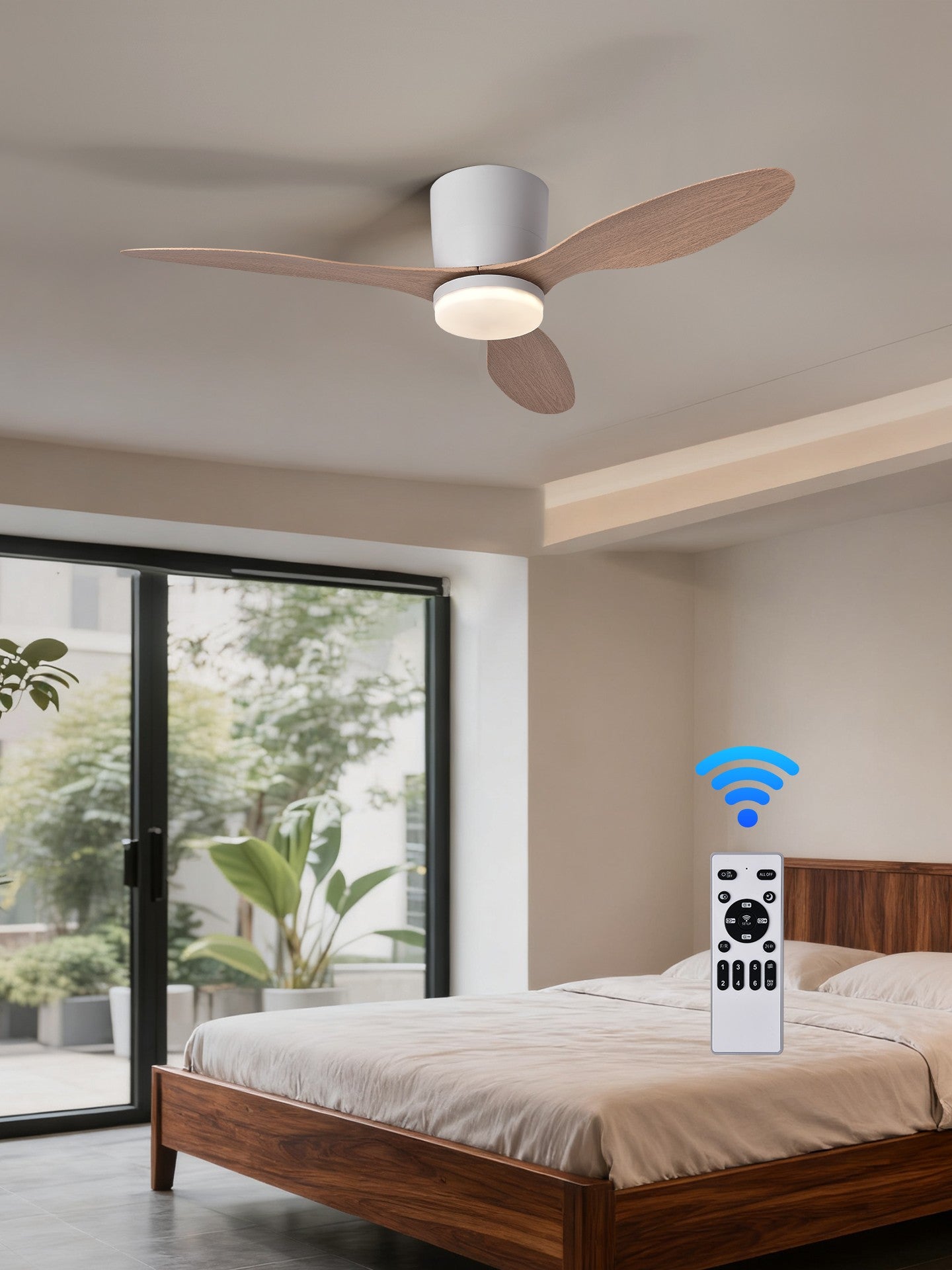 Ceiling Fan With Light,42 Inch Low Profile Ceiling Fan with remote control, For Indoor and Covered Outdoor