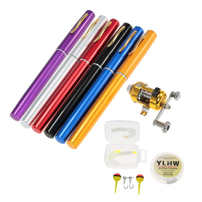 Vara de Pesca Telescópica Mini Portátil em Formato de Caneta EUA com Carretel + Carretel Liga de Alumínio Linha de Pesca Iscas Macias