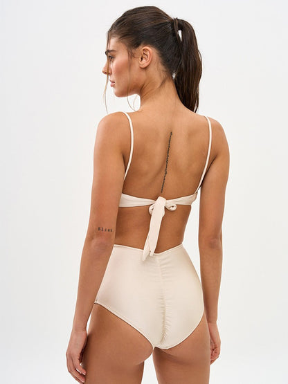 Pleated Swimsuits 2025 Solid Color Bikini High Waist Swimwear Women Bandage Bathing Suit String Biquini Mujer Summer Beach Wear