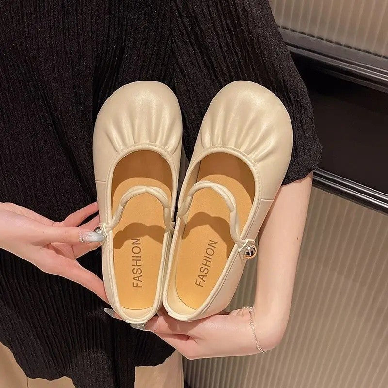 Summer 2025 Women's Flat Mary Jane Sandals Folded Beans Style Versatile Flats Fashionable French Bean Trend Ankle Cover PVC Mate