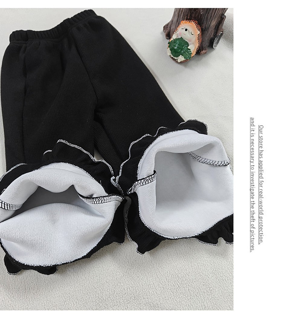 Girls Fleece Lined Flare Leggings Children Winter Warm Kids Pants Slim Fit Thermal Trousers Korean Fashion Outerwear Clothes