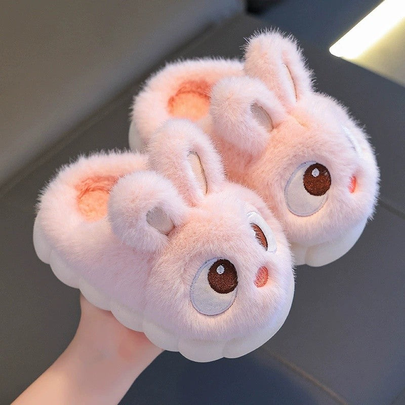 Boys & Girls Autumn Winter Cotton Slippers Kids Slip-On Warm Shoes Cute Rabbit Non-slip Soft Comfortable Plush Home Indoor Shoes