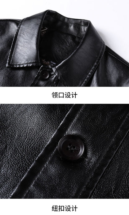 2025 Men's Soft PU Leather Jackets Business Office Coats Breathable Solid Male Faux Leather Jackets Warm Outerwear Plus Size 7XL