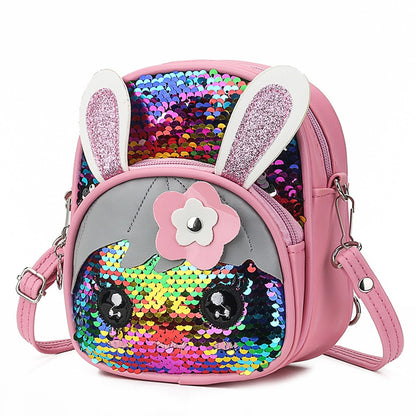 Mochila de Coelho com Lantejoulas para Meninas, Pré-escola, Ensino Fundamental, Formato de Coelho para Crianças, Material Escolar com Orelhas