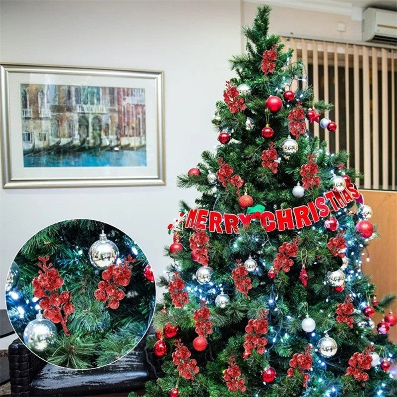10Pcs Christmas Decoration Artificial 15heads Sparkling Berry Bouquet Xmas Tree Ornaments for Home Decor New Year Party Supplies