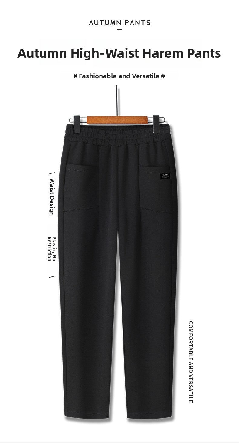 High Waist Straight Leg Pants Women's Fleece Lined Elastic Casual Mom Pants Spring Autumn Winter Polyester Fiber Harlan Pants