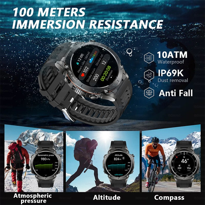 Smartwatch GUHUAVMI IOS Ultra GPS 2025 Novo à prova d'água 10ATM Bússola GNSS de banda dupla integrada Esportivo Militar Masculino Pulseira para NATAÇÃO