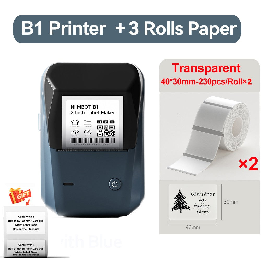 Portable Niimbot B1 Wireless Label Maker Adhesive Sticker Printer Labeling Machine DIY 20-50mm Labels for Office Home
