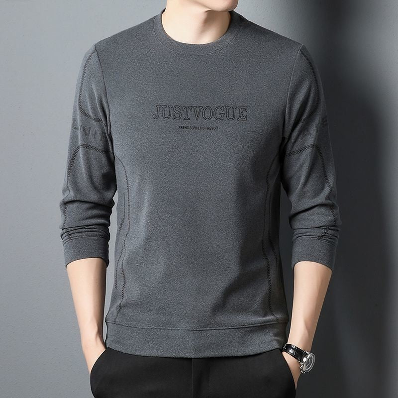Round Neck Pullover Sweatshirt Men Thermal Underwear Double Fleece Lining Long Sleeve T-Shirt Casual