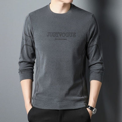 Round Neck Pullover Sweatshirt Men Thermal Underwear Double Fleece Lining Long Sleeve T-Shirt Casual