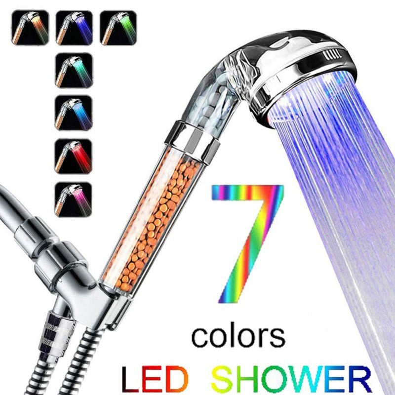 Chuveiro LED com Filtragem Chuveiro com Mudança Automática de 7 Cores Chuveiro de Alta Pressão Chuveiros Spray Economizadores de Água