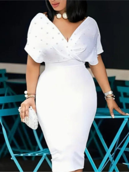 Fashion Party Dress For Wonen Sexy V Neck Package Hip Elegant Dresses 2025 Srping Summer Lady Solid Color Slim Office Midi Dress