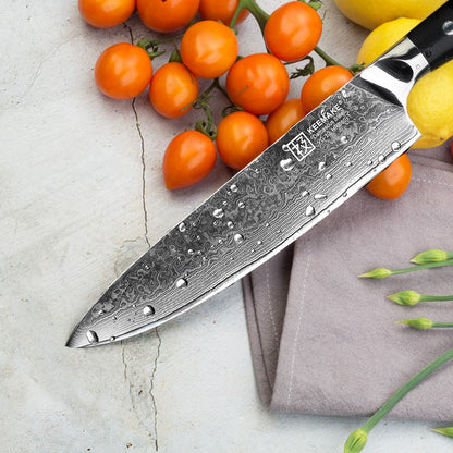 Conjunto de Facas de Cozinha KEEMAKE Design Faca de Utilidade Japonesa para Chef Faca de Corte de Aço Damasco de Alto Carbono para Vegetais e Carnes