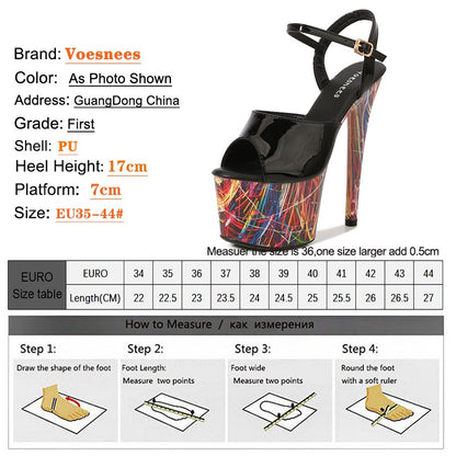 17CM Summer Shoes Women luxury Sandals Platform Ladies Shoes Stripper Womens High Heels Geometric Fluorescent Night light Heels