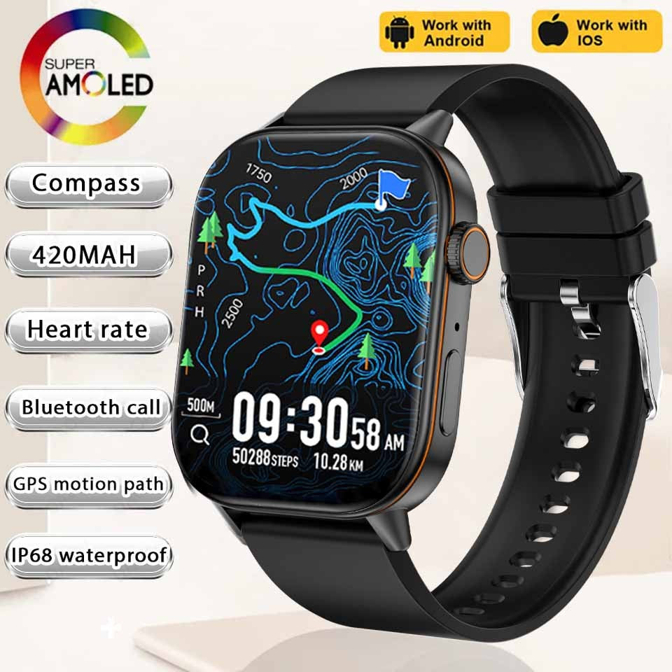 Smartwatch de Música Feminino 2025 Novo com Tela AMOLED HD de 2.01'' Moda, GPS de 6 Estrelas Embutido, Rastreador Impermeável e Chamada, Braceletes