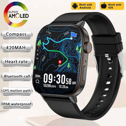 Smartwatch de Música Feminino 2025 Novo com Tela AMOLED HD de 2.01'' Moda, GPS de 6 Estrelas Embutido, Rastreador Impermeável e Chamada, Braceletes