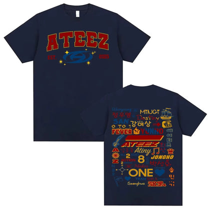 Kpop Ateez 2025 World Tour in Your Fantasy Merch T Shirts Men Women Korean Fashion Retro High Street T-shirt 100% Cotton T Shirt