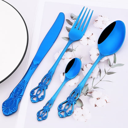 Mirror 24Pcs Vintage Dinnerware Set Stainless Steel Cutlery Set Knives Fork Teaspoon Tableware Kitchen Flatware Silverware Set