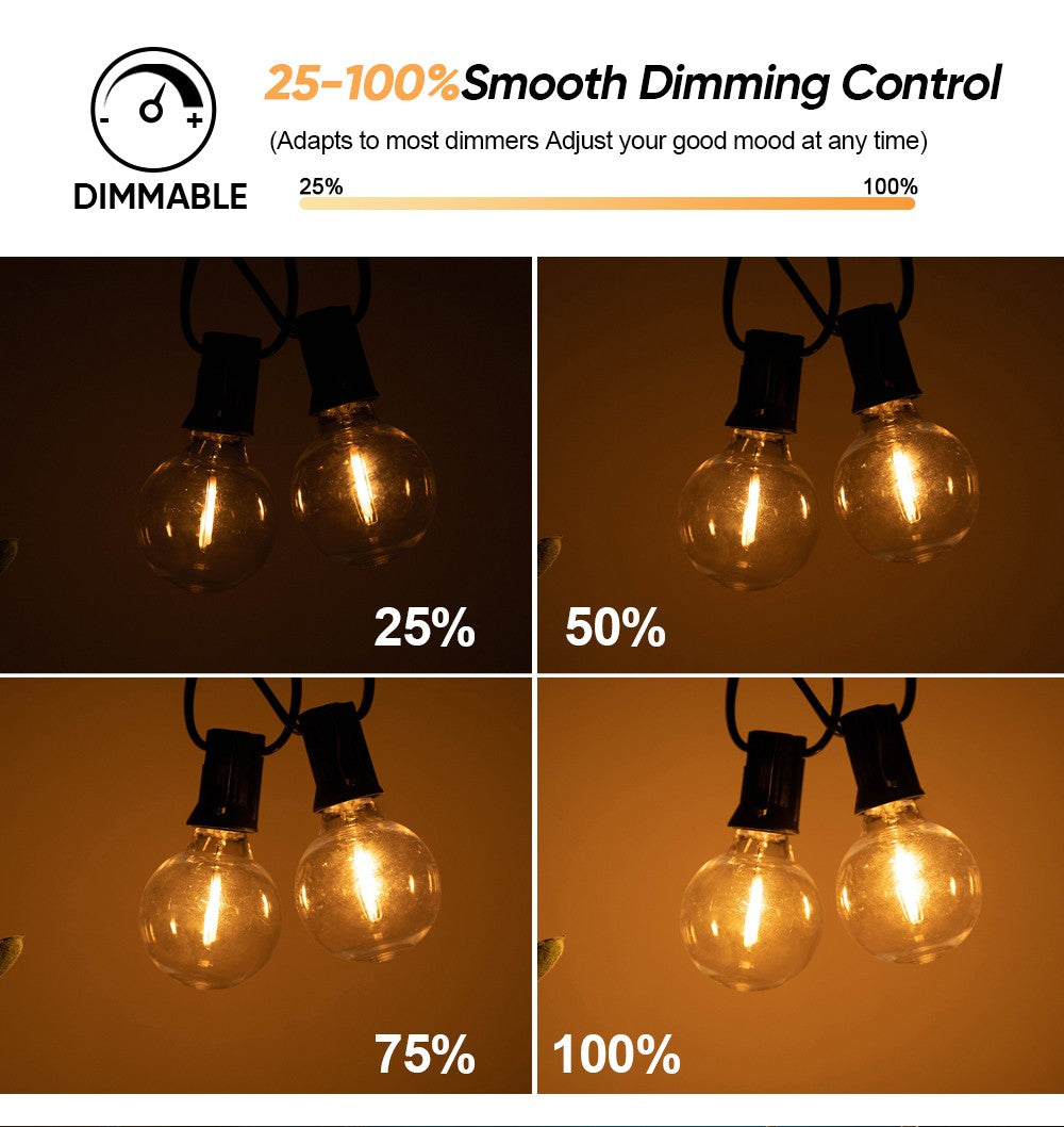 G40 Outdoor Solar String Light Garland LED Solar String Lights 24V Globe Waterproof Hanging Lights for Garden Backyard Cafe