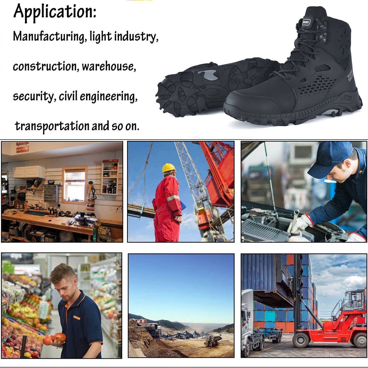 Botas de segurança SUADEX S1 Masculinas Sapatos de trabalho Biqueira de aço anti-esmagamento Sapatos de segurança de trabalho Masculino Feminino Botas antiderrapantes Tamanho EUR 37-48