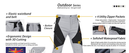 KEFITEVD Men's Winter Warm Snow Skiing Pants Waterproof Windproof Hunting Hiking Pants Trousers Outdoor Fleece Soft Shell Pants