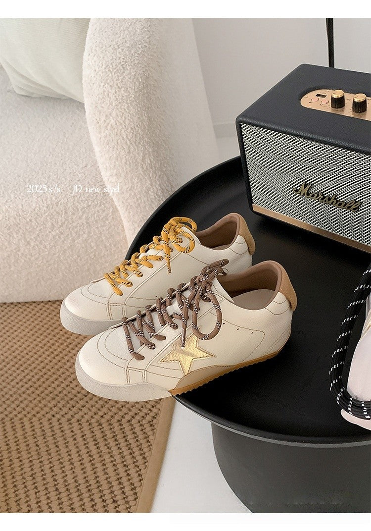 6cm de Elevação Interna Cadarços de Pato Mandarim Estrela Sapatos Sujos Femininos Vintage Sola Grossa Versátil Tênis Casual