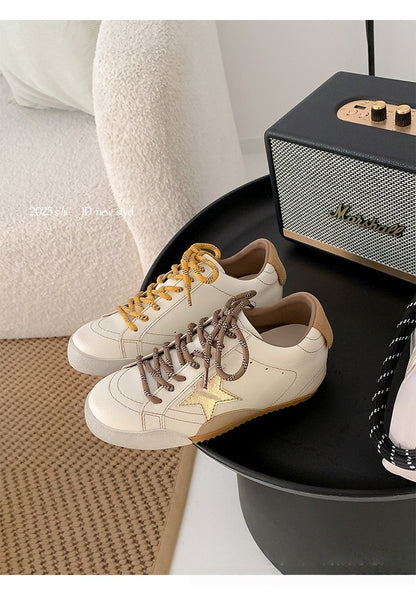 6cm de Elevação Interna Cadarços de Pato Mandarim Estrela Sapatos Sujos Femininos Vintage Sola Grossa Versátil Tênis Casual