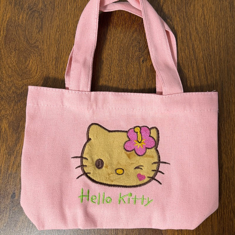 Hawaiian Pink Flowers Brown Leather Hello Kitty Storage Bag Cosmetic Bag Kawaii Cartoon Japanese Hello Kitty Storage Bag Gift