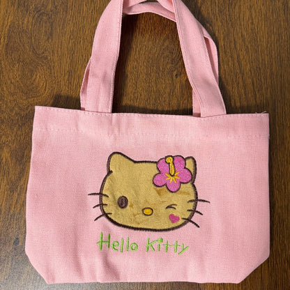Hawaiian Pink Flowers Brown Leather Hello Kitty Storage Bag Cosmetic Bag Kawaii Cartoon Japanese Hello Kitty Storage Bag Gift