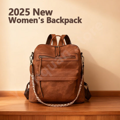 Women's Waterproof and Anti-theft PU Leather Large Capacity Retro Travel College Style Laptop Backpack Shoulder Bag Handbag
