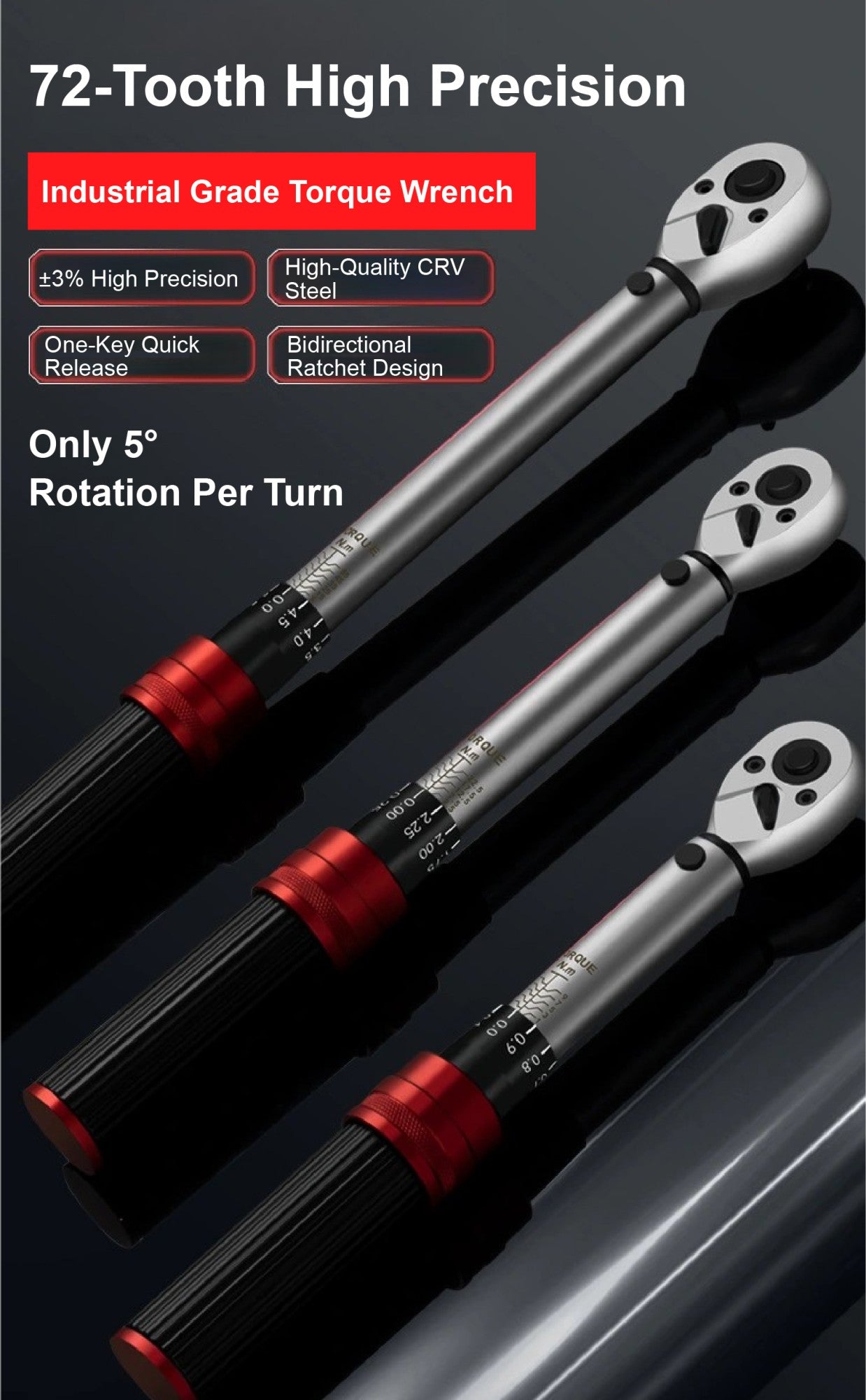 Conjunto de Chaves de Torque Ajustáveis 1/4" 3/8" 1/2" Chave de Torque Catraca Tipo Click Aço CRV Ferramenta de Reparo Industrial para Bicicletas
